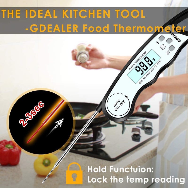 GDEALER Meat Thermometer Digital Instant Read Thermometer Ultra-Fast Cooking Food Thermometer with 4.6â€ Folding Probe Calibration Function for Kitchen Milk Candy, BBQ Grill, Smokers (Black) - Image 2